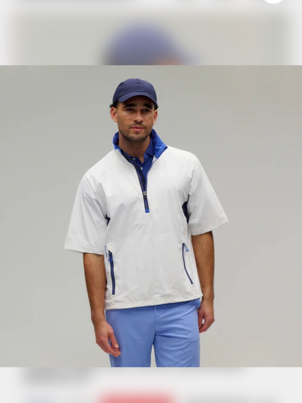 Zero Restriction Men's Power Torque 1/4 Zip Short Sleeve White/Pacific Sz M